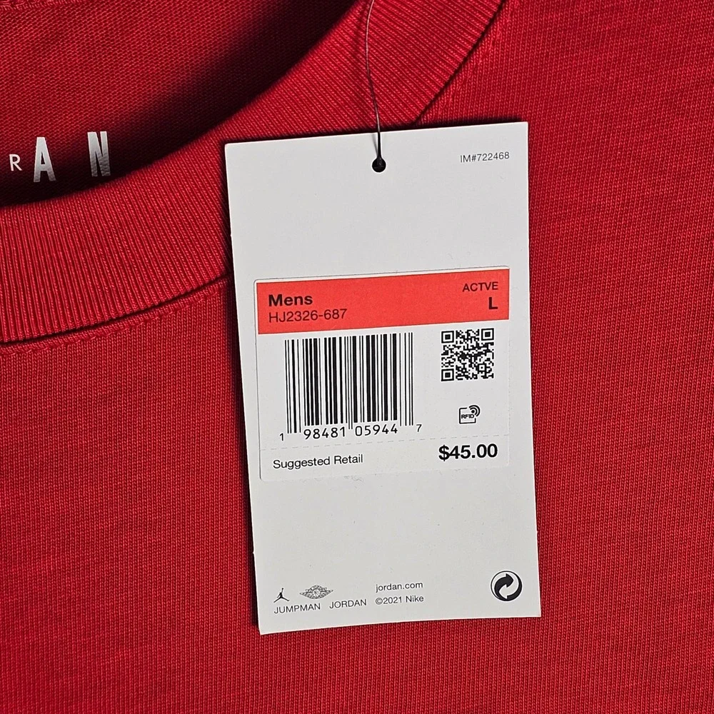 Jordan T-Shirt Mens L Red HJ2326-687 AJ1 Sneaker Patch Short Sleeve Crew Neck